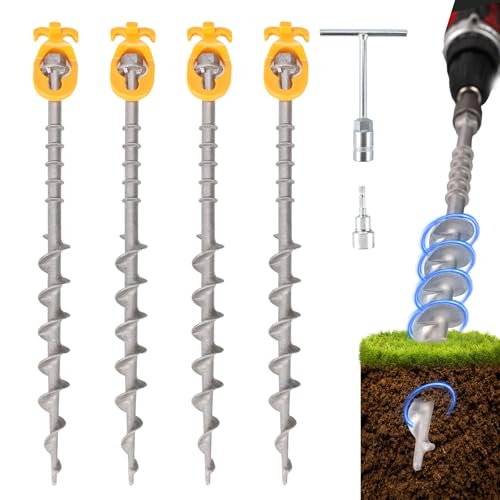 Keltrion 4 PCS Screw in Tent Stakes for Women Men - Ground Anchors for Sand, Canopy, Trampolines, Camping Aluminium Heavy Duty Rust Prevention Pegs Drillable Lightweight Safe - Silvery 14 inch