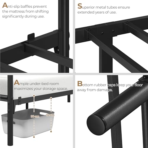 Yaheetech 4ft6 Double Bed Solid Bed Frame with Cloud-inspired Design Headboard and Metal Bed Slats, Ample Under-bed Storage Black