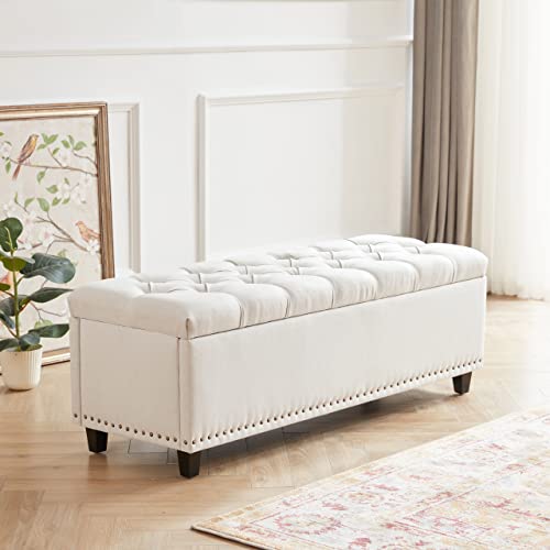 Tbfit Ottoman with Storage, 50.8' Upholstered Button Tufted End...