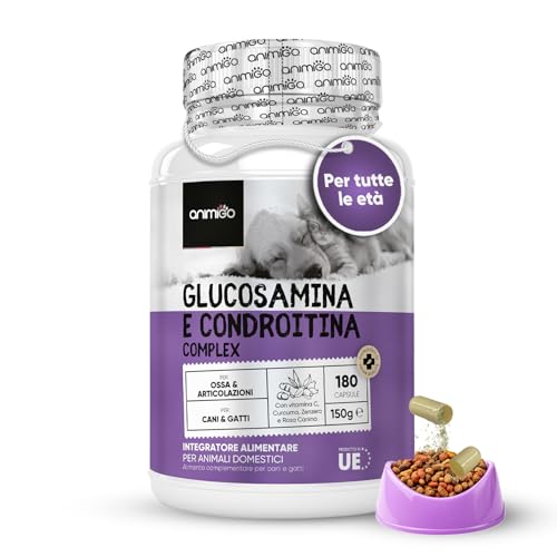 Integratore Articolazioni Cane e Gatto, Rigidità Articolare e Flessibilità,180 Comode Capsule Apri & Versa, Glucosamina Condroitina Cani e Gatti, Complex con Vitamina C, Curcuma, Zenzero, Rosa Canina