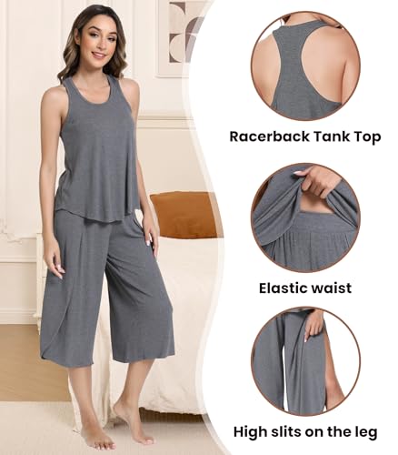 Image of NACHILA Bamboo Viscose Pajamas for Women Racerback Tank Capri Set