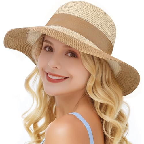 Image of Beach Hats for Women, Sun Straw Hat for Women, UPF 50+ UV Sun Protection Sun Hat Womens, Foldable Floppy Sun Hat
