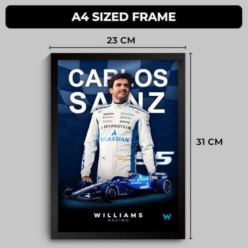 Image of Funk You Store Carlos Sainz Poster Williams F1 Poster | Framed F1 Driver A4 Sized (31 x 23 cm) | Carlos Sainz Posters | Car Frame for Wall, Gift for Boys, Formula 1 Frames | Formula 1 Framed (F 039)