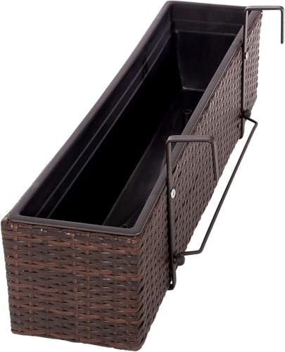 VIVANNO Balkonkasten Blumenkasten Pflanzkasten Polyrattan braun Balkoni -...