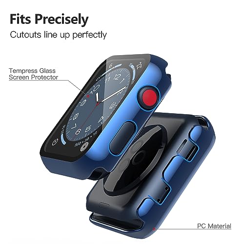 Image of Misxi Case with Screen Protector for 38mm Apple Watch Series 3 /2 | 2-Pack Cover with Tempered Glass for 3 /2, Scratch Resistant Sensitive Touch, 1 Blue + 1 Transparent