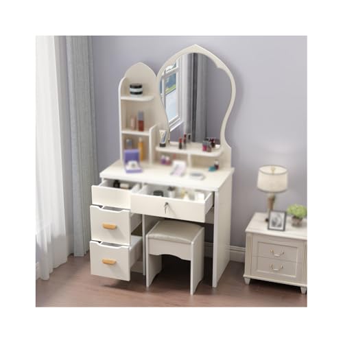 Tocador con espejo LED y taburete con 4 cajones para dormitorio 3