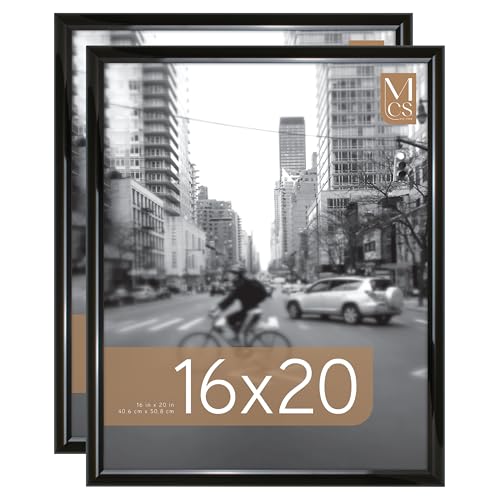 MCS Trendsetter 16x20 Poster Frame Black High-Gloss, Vertical & Horizontal Wall Hanging Large Picture Frame for Photos, Posters & Art Prints (2-Pack)