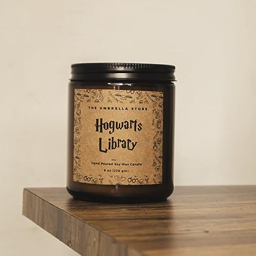 Image of THE UMBRELLA STORE Hogwarts Library Scented Candle, HP Themed Scented Candle, Vegan Hand Poured 100% Soy Wax Candle, Luxury Scented, Home Decor Candle, Woody