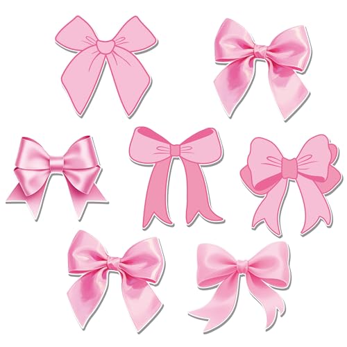 Image of Vuzvuv 48Pcs Pink Bow Paper Cutouts with 100Pcs Glue Points,Pink Bow Cut Outs Bulletin Board Decorations for Birthday Party Theme Decor Supplies