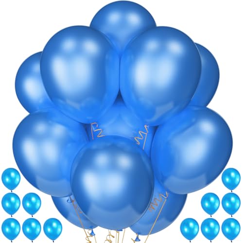 Image of 120 Pack Pearl Blue Balloons, Bright 12 inch Royal Blue Latex Party Balloons for Birthday Wedding Baby Shower Halloween.