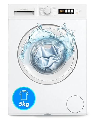 Geratek Waschmaschine 5kg mit 1000 Umin Frontlader Freistehend LED Display Startzeit Waschvollautomat Waschautomat schmal