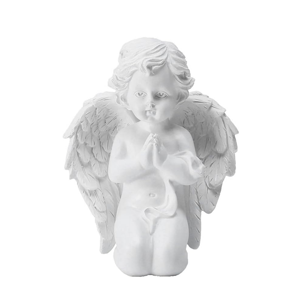 CTRLZS Kneeling Praying Pure White Angel with Wing Resin Garden Statue Memorial Resin Yard Figurine Garden Statue Gift