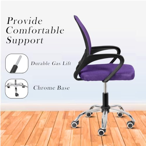 Image of Casa Copenhagen Mesh Mid Back Office /Study /Computer /Revolving /Desk Chair for Work from Home -Metal Base, Height Adjustable Seat- Purple & Black Handle