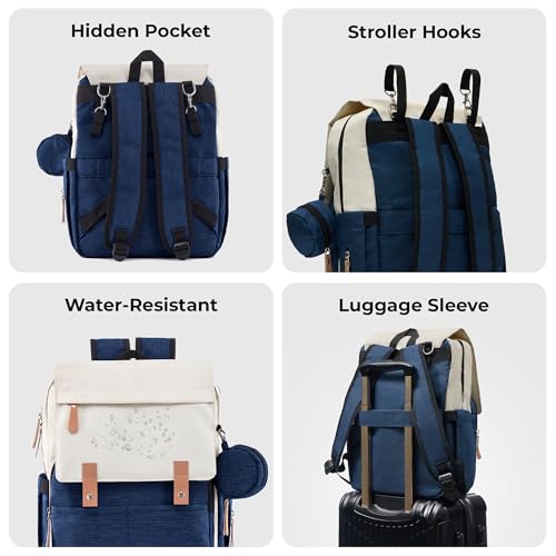 Image of Luxury Baby Diaper Bag For Mother Multi-Utility Backpack with Detachable Pouch - Spacious Travel & with Multiple Compartments, Padded Shoulder Straps, Side Pockets & Top Handle - Lightweight
