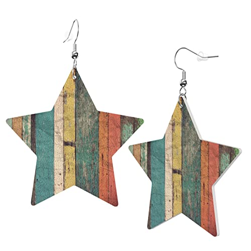 Wood Grain Faux Leather Earrings Lightweight Dangle Earrings For Women Girls #TOP1