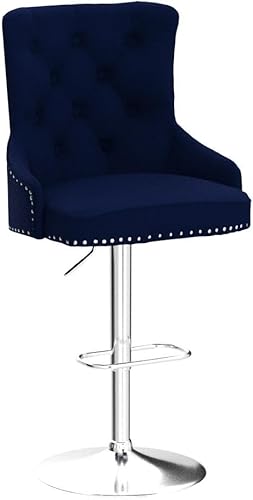 Miniatura 5 de Taburetes de bar de terciopelo, color azul, juego de 2 sillas de bar ajustables con altura de mostrador giratoria con reposapiés para cocina, pub,