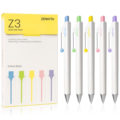 YOXMJDB Gel Pens, 5 Pcs 0.5mm Black Ink Fine Point Pens Quick-Drying Retractable Pens with Diamond-Shaped Barrel, Smooth Writing Pens for Journaling & Note Taking (5 Pcs Z3 White)