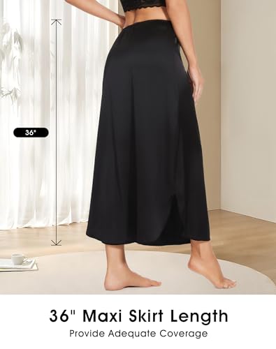 Image of MANCYFIT Long Half Slip for Women Under Dress Satin Slip Skirt Extenders 36 inch Maxi Underskirt