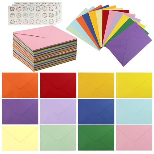 LUCKNIGHT Briefumschläge Bunt - 72 Stück Briefumschläge Ohne Fenster 175 x 125 mm 12 Farben Farbige DIN B6 Umschläge aus Papier mit Blatt Aufklebern