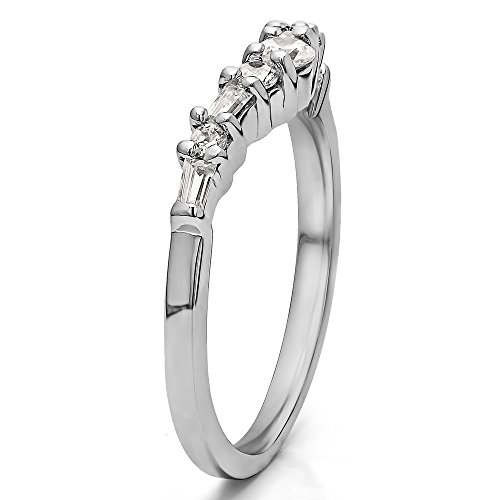 Twobirch 0.35 Ct. Cubic Zirconia Alternating Baguette And Round Curved Contour Wedding Ring In Sterling Silver (Size 7) #TOP1