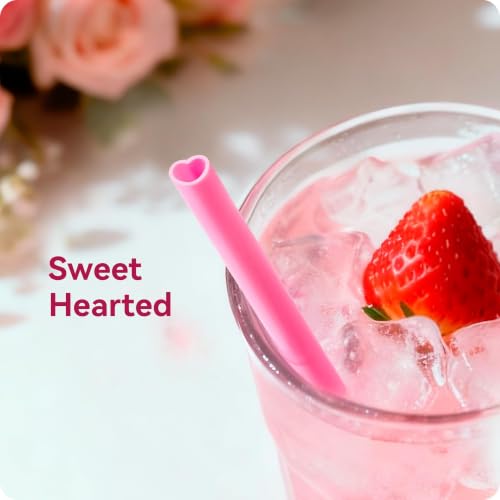 Image of 200pcs Pink Heart Straws Bulk - Individually Wrapped