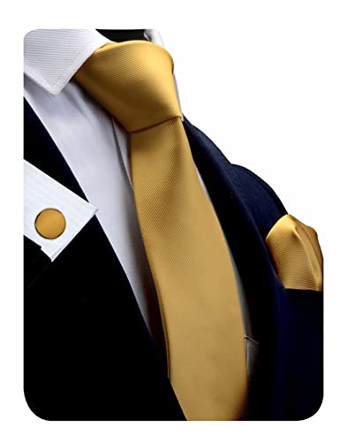 Image of GUSLESON 3.15 inch(8cm) Solid Color Necktie and Pocket Square Cufflinks Sets For Men + Gift Box