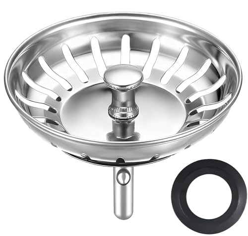 HUAERSICO Küchenspüle Abflussstopfen mit sieb Ø 81/82 mm, Spülbecken stöpsel, Siebkörbchen und Abflusssieb spüle küche, Franke spüle ersatzteile, Für Ablauf ab 82 mm, 2 Ersatz siebkorbdichtung