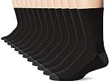 Gildan Men's Polyester Half Cushion Mid-Crew Socks, 12-Pack, Black, Shoe Size: 6-12