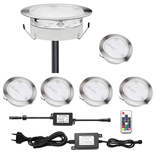 CHNXU LED Einbaustrahler, 6er Set Bodeneinbaustrahler Aussen Ø80mm Treppen Einbauleuchten IP67 Wasserdicht Außenleuchten Boden Lichter für Terrasse, Garten, Balkon,Badezimmer, Küche (RGB) Cover