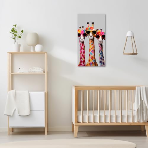 ZXHYWYM Giraffen Familien Leinwandbilder niedliche bunte Tier Poster Drucke lustige abstrakte Gemälde für Kinder Kinderzimmer Kinderzimmer Gerahmt (Bild-2, (30.00 x 60.00 cms))