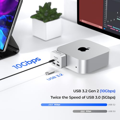 Image of RayCue MiniPack Expansion Dock for Mac mini M4 | 6-Port USB-C Hub with Dual 10Gbps Adapters, 2 * 10G USB-C / 2 * 10G USB-A /SD TF 3.0 Card Reader | High-Speed Data Transfer & Multi-Device Connectivity