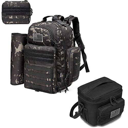 DBTAC Military Style Diaper Bag (Black) + Tactical Lunch Bag (Black), Durable Material with Large capacity, Multi-functional Design