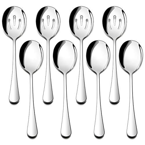 Homikit Stainless Steel 4 Serving Spoons 4 Slotted Serving Spoons Metal Buffet Dinner Party Banquet Restaurant Catering Serving Utensils Mirror Polished Dishwasher Safe