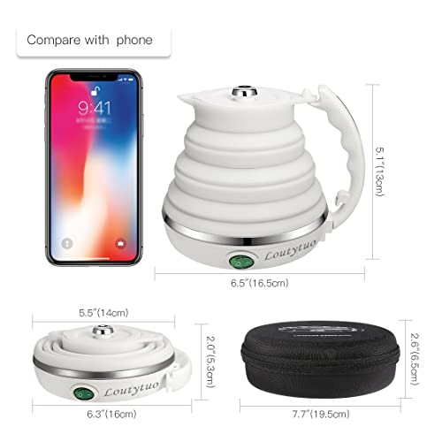 Image of Ultrathin Upgraded Food Grade Silicone Travel Foldable Electric Kettle Boil Dry Protection Portable with Dual Voltage and Separable Power Cord,555ML 110-220V US Plug