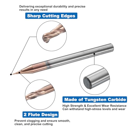 Image of HARFINGTON Ball Nose End Mill 2 Flute 0.031 inch Diameter 1 /8 inch Shank Tungsten Carbide Uncoated Spiral CNC Router Bits 0.093 inch Cutting Length Single End Ball for Carving Engraving Grinding