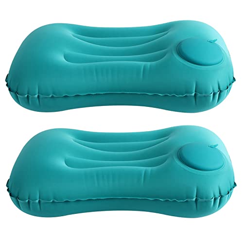 ROIMOE Almohada inflable ultraligera, 2 unidades, para senderismo, con bolsa de almacenamiento, cómoda, ligera, para viajes al aire libre, cuello ergonómico y soporte lumbar (verde) Cover