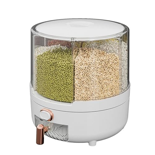 Distributore di riso – Contenitore per riso trasparente, dispenser di cereali rotante a 360 gradi | Contenitore per riso, con coperchio e 6 scomparti, organizer per alimenti per riso, fagioli