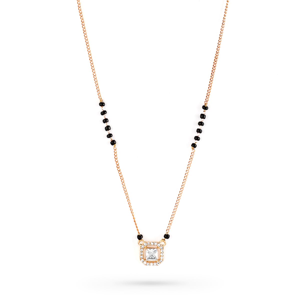 18k Rose Gold Plated AD & CZ Studded Mangalsutra Necklace with Black Beads