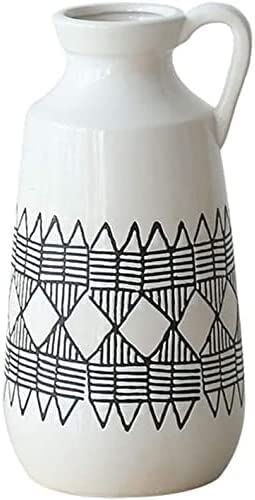 Vase céramique rétro géométrique pour fleurs à longues tiges