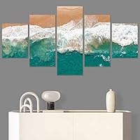 SIGNWIN 5 Panel Canvas Wall Art Beach Blue Coastal Cool Photography Relax/Calm for Home Decorations Ready to Hang - 60
