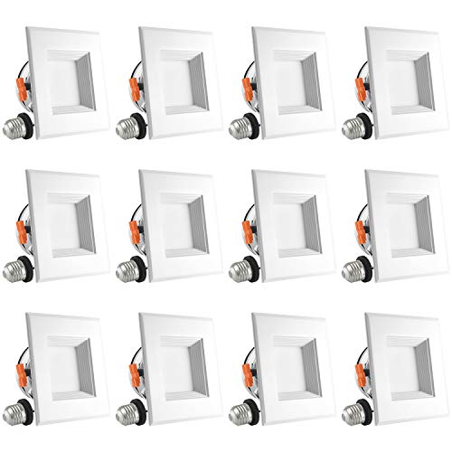 Greatest Product Luxrite 4 Inch Square LED Recessed Light, 10W (60W Equivalent), 5000K Bright White, 700LM, Dimmable, Retrofit LED Can Light, Energy Star & UL, Damp Rated - Perfect for Kitchen and Bathroom (12 Pack)