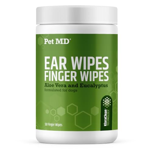 Image of Pet MD Dog Ear Cleaning Finger Wipes with Aloe Vera & Eucalyptus Oil - Veterinarian Formulated Pet Ear Wipes for Dog Ear Care 50 Count