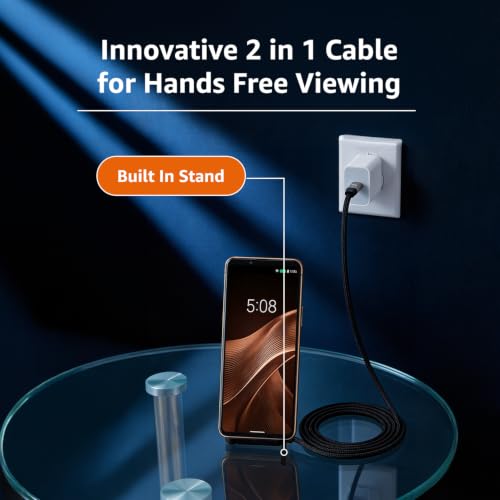 Image of amazon basics USB C Cable, 240W Fast Charging Cable,Invisible Stand Charging Cable, Flat Cable, for iPhone 17 Series, Samsung Galaxy S25 S24 Ultra etc (Black)