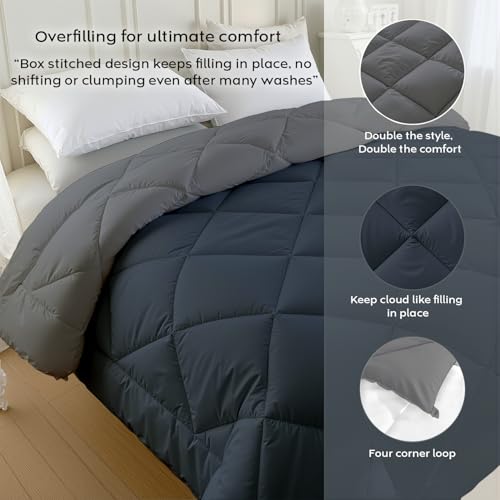 Image of AYKA Reversible AC Comforter 150 GSM Lightweight Microfiber Summer Blanket for Double Bed (90x100 Inches) | Soft Cooling Quilt, Breathable All Season Duvet for AC Room | Charcoal & Grey