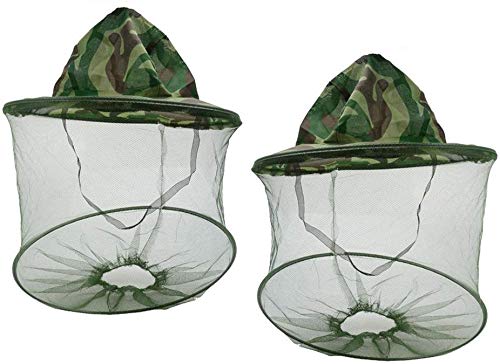 RUONIA 2pcs Camouflage Anti-Mosquito Bee Bug Insect Fly Mask Cap Hat with Head Net Mesh Face Protection Outdoor Fishing Equipment Beekeeping Supplies
