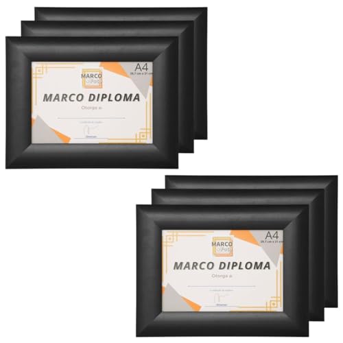 MARCOFOTO Set de 6 Marcos de Fotos Negro - Marco Para Cuadros - Marco de Fotos - Marcos Cuadros - Marcos Fotos Pared con Cristal - Marco Fotos - Marcos Madera MDF A4