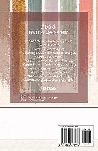2020 Monthly & Weekly Planner: Set weekly goals and track progress with Achievements summary. Incl. also Calendar, Schedule and more. Monday start ... lines, modern design. Soft matte cover). image 4