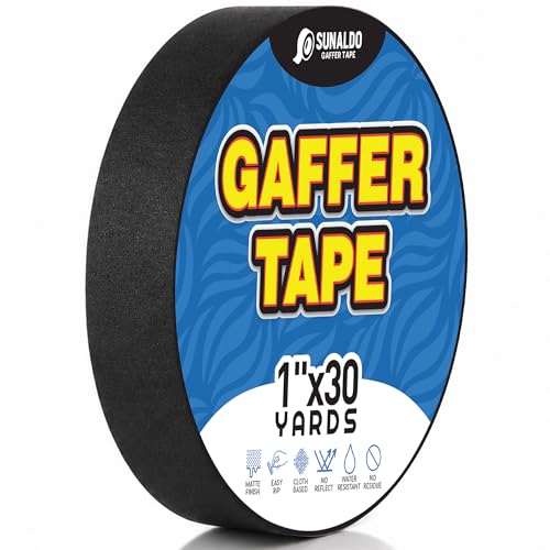 Image of Gaffers Tape Heavy Duty, Easy to Rip, Residue-Free Professional Grade Floor Tape for Electrical Cords, Matte Finish Non Reflective, Weather Resistant (1, Black, 1 inch x 30 Yards)