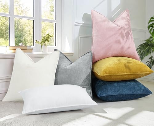 decorUhome Fall Couch Throw Pillow Covers 12x20 Set of 2, Decorative Soft Euro Neutral Chenille Lumbar Pillow Covers with Elegant Design for Sofa Bed Living Room Home Decor, Mineral Yellow