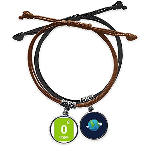 Pulsera elemento químico oxígeno en cuero y cuerda ajustable con motivo ciencias de la Tierra
